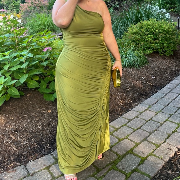 CAPRI Gathered Slinky Maxi Dress - Vintage Olive - Picture 3 of 3
